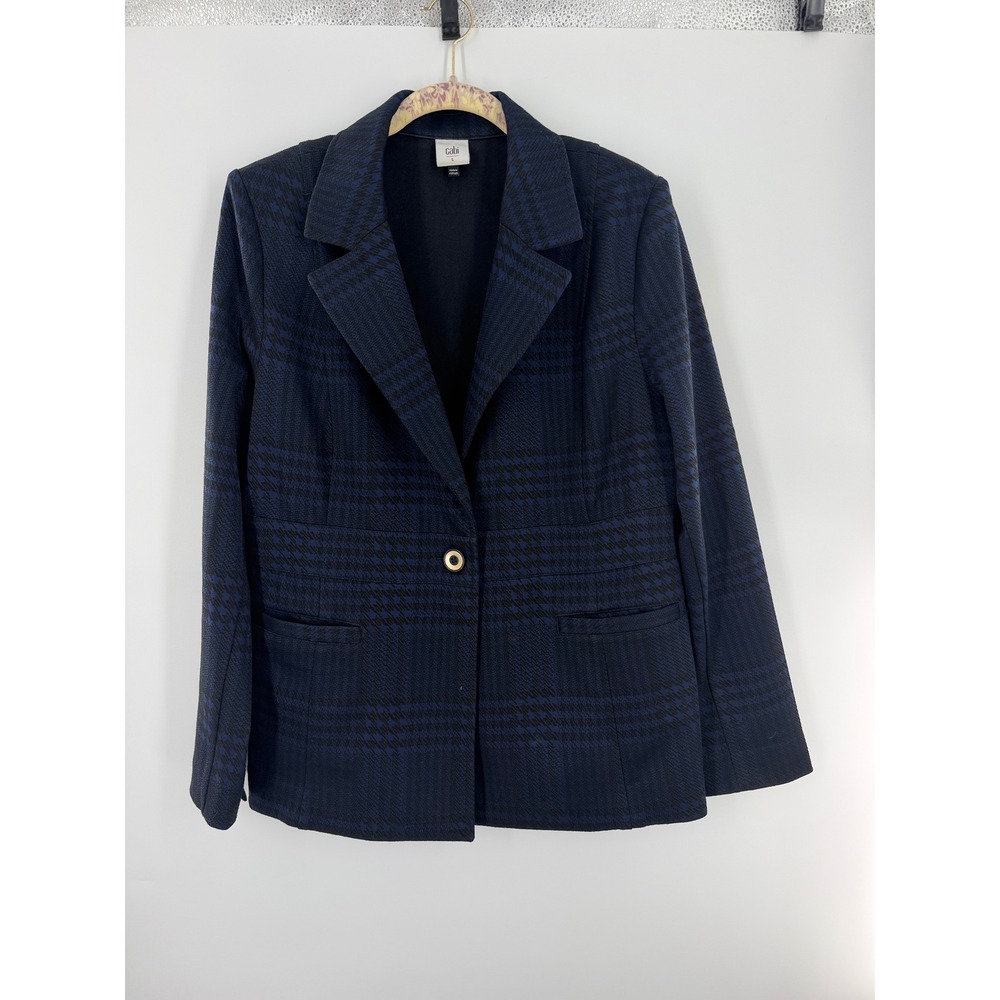 Cabi Academy Blazer 4296 Navy Blue Black Plaid Knit Single Button Jacket Large